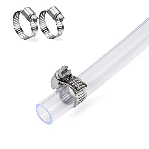 DAVCO 1/2" ID - 25 ft Clear Vinyl Tubing, Low Pressure Flexible PVC Tube, Heavy Duty UV Chemical Resistant Lightweight Plastic Vinyl Hose, BPA Free and Non Toxic, with 2 Stainless Clamps - Image 1