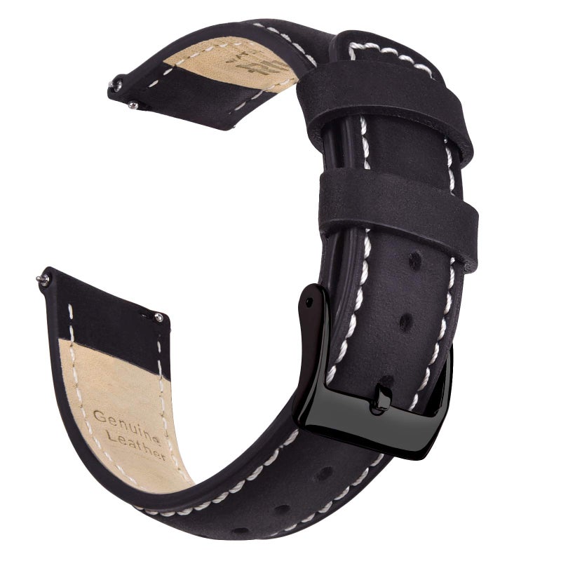 Ritche Quick Release Leather Watch Band 18mm 19mm 20mm 21mm 22mm 23mm 24mm Leather Watch Strap Black White Black 20mm Vintage - Image 2