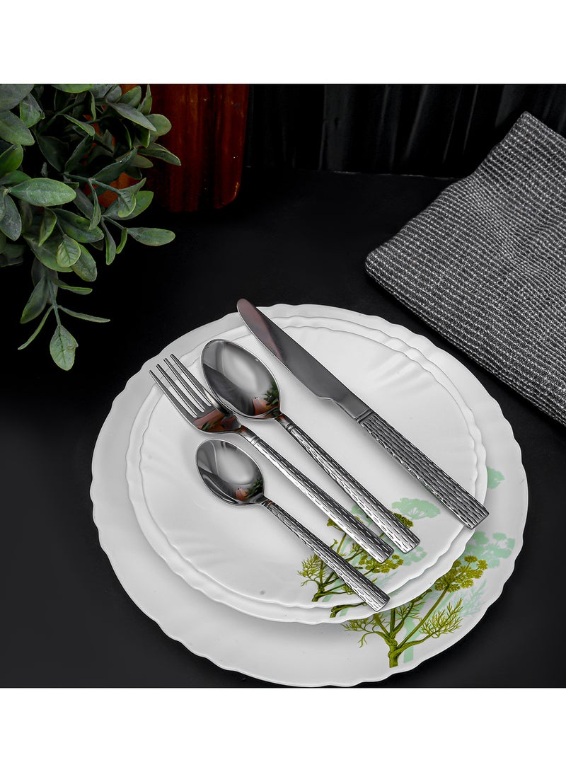Royalford 16-Piece Cutlery Set Stainless Steel Cutlery Includes 4 Teaspoons, 4 Dinner spoons, 4 Dinner Forks, 4 Dinner Knives Stylish Hammered Finish, Suitable for Dining Table - Image 3
