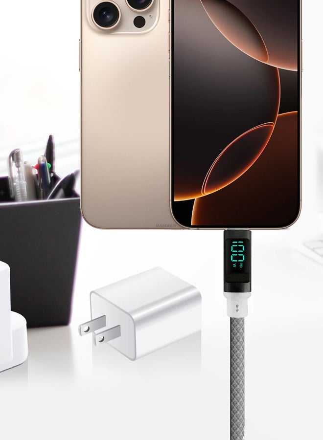 CATANES 2Packs 100W Fast Charging Cable USB-C to USB-C Built-in Power Display, PD 3.0 & Durable Braided Design 1M - Light Grey White - Image 4