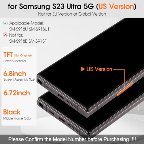 ARSSLY Incell لشاشة استبدال سامسونج جالاكسي S23 ألترا 5G لسامسونج S23 ألترا 5G شاشة LCD مع ديجيتايزر ولمسة الشاشة مع تجميع الإطار - لا يدعم بصمة الإصبع - Image 3