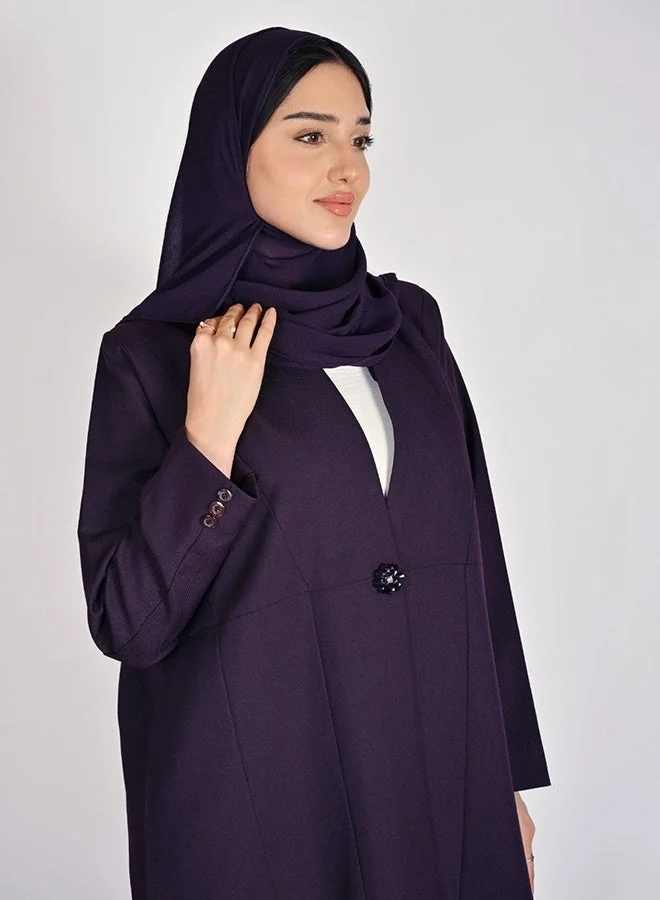 Hawraa Abaya Formal Purple Abaya with a Crystal Button Closure
