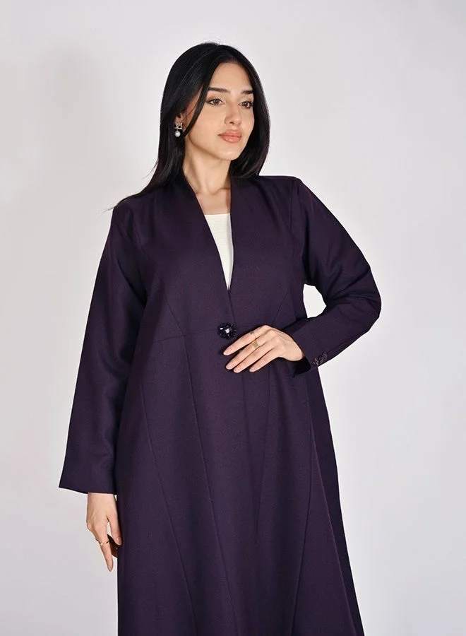 Hawraa Abaya Formal Purple Abaya with a Crystal Button Closure