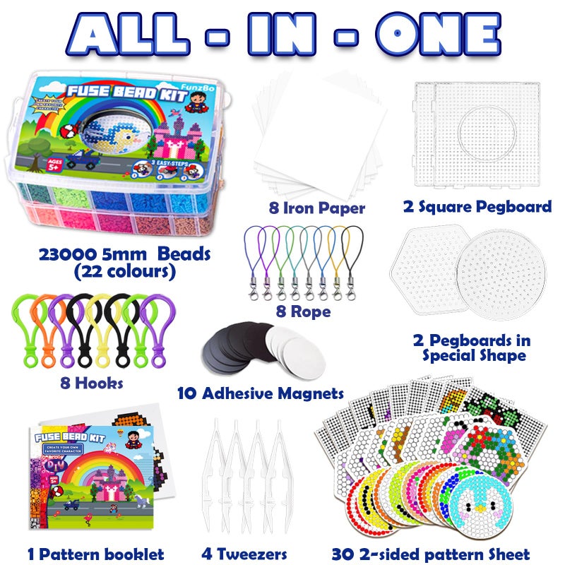 FUNZBO 23000 5mm Fuse Beads Kit - 22 Colors | 106 Patterns, Home School Arts and Crafts Supplies for Kids, Toys Set, Valentine Art Decorations for Room, Gifts for Girls and Boys Age 5+ - Image 2