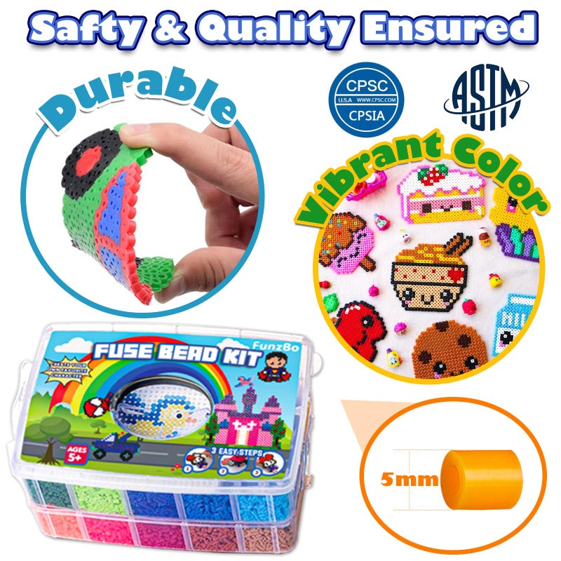 FUNZBO 23000 5mm Fuse Beads Kit - 22 Colors | 106 Patterns, Home School Arts and Crafts Supplies for Kids, Toys Set, Valentine Art Decorations for Room, Gifts for Girls and Boys Age 5+ - Image 3