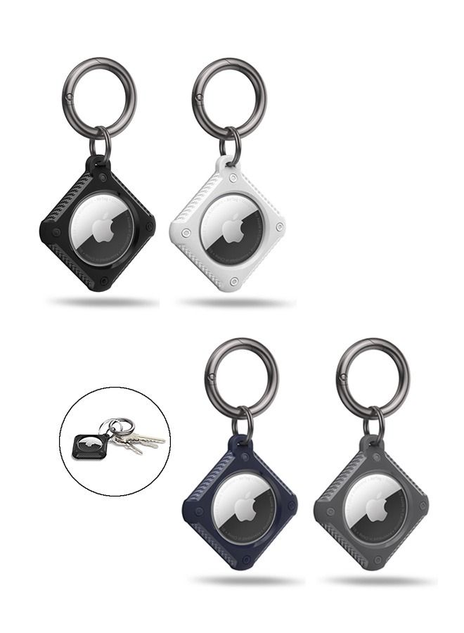 4 Pcs Carbon Fiber Pattern Airtag Case Holder, Anti Lost Scratch Resistant TPU Full Protective Air Tag Case Cover, Portable Airtag Protector Ring Accessories for Keyring  - Image 1