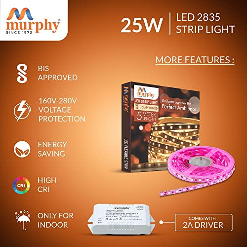 Murphy 25W LED Strip 2835 Cove Light 5 Metre (Pink, Pack of 1) with Driver - Image 3