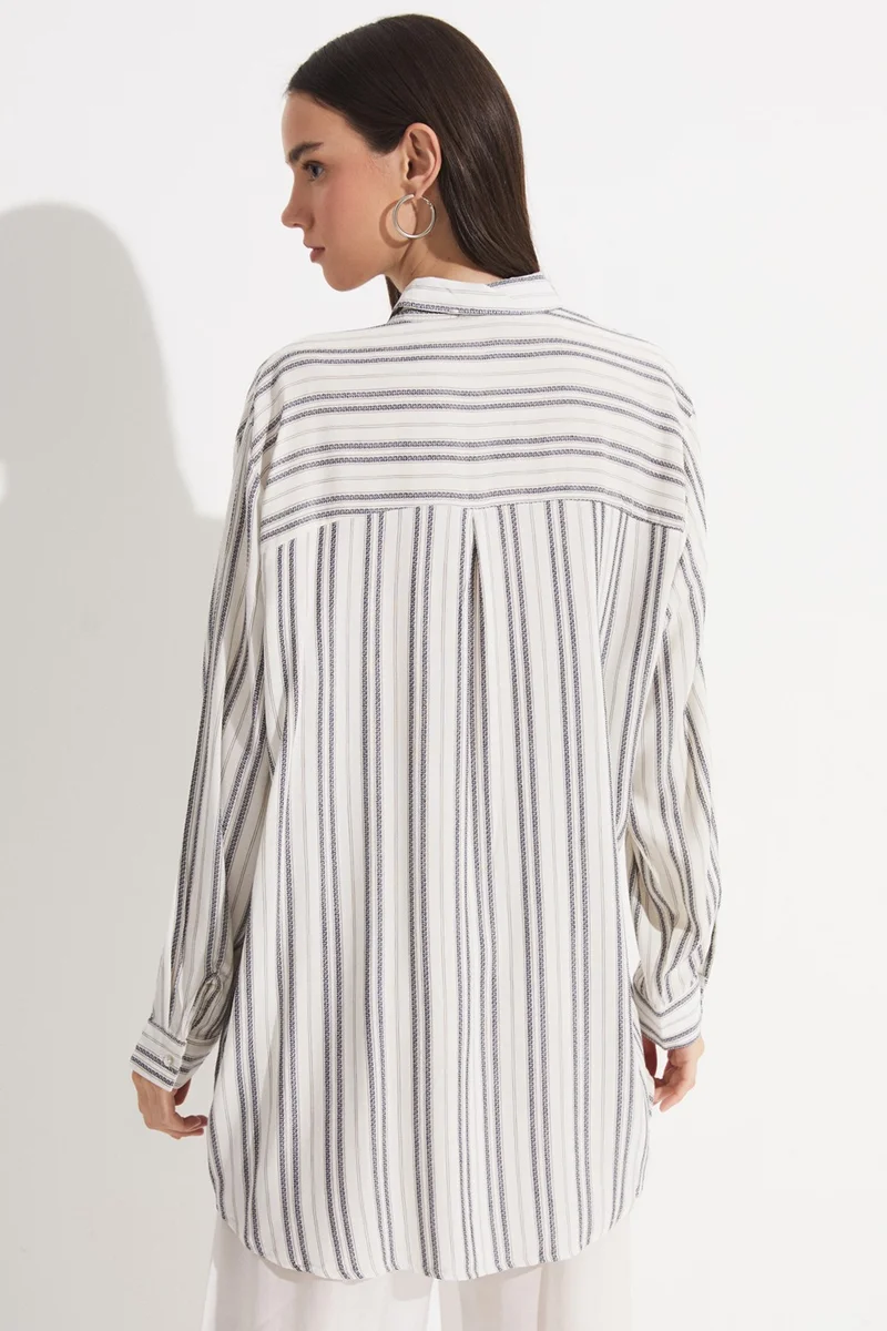 جون Women's Exclusive Boyfriend/Wide Pattern Striped 100% Viscose Woven Shirt