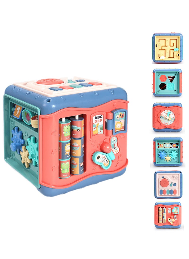 UniTrain - Baby & Toddler Learning Educational Montessori Travel Toy Shape Sorting Box 7in1 - Activity Cube 6-12-24 months Musical & Sensory Soft Suction Toys - Baby Birthday Gifts for Girls & Boys - Image 1
