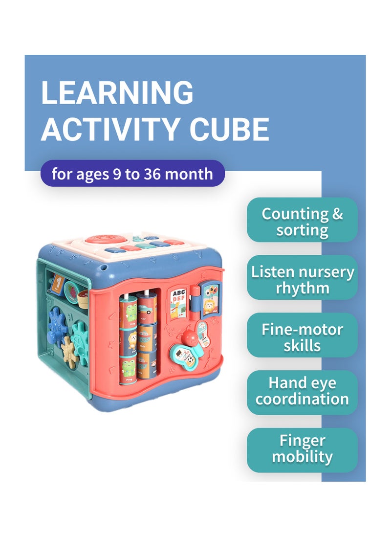 UniTrain - Baby & Toddler Learning Educational Montessori Travel Toy Shape Sorting Box 7in1 - Activity Cube 6-12-24 months Musical & Sensory Soft Suction Toys - Baby Birthday Gifts for Girls & Boys - Image 1