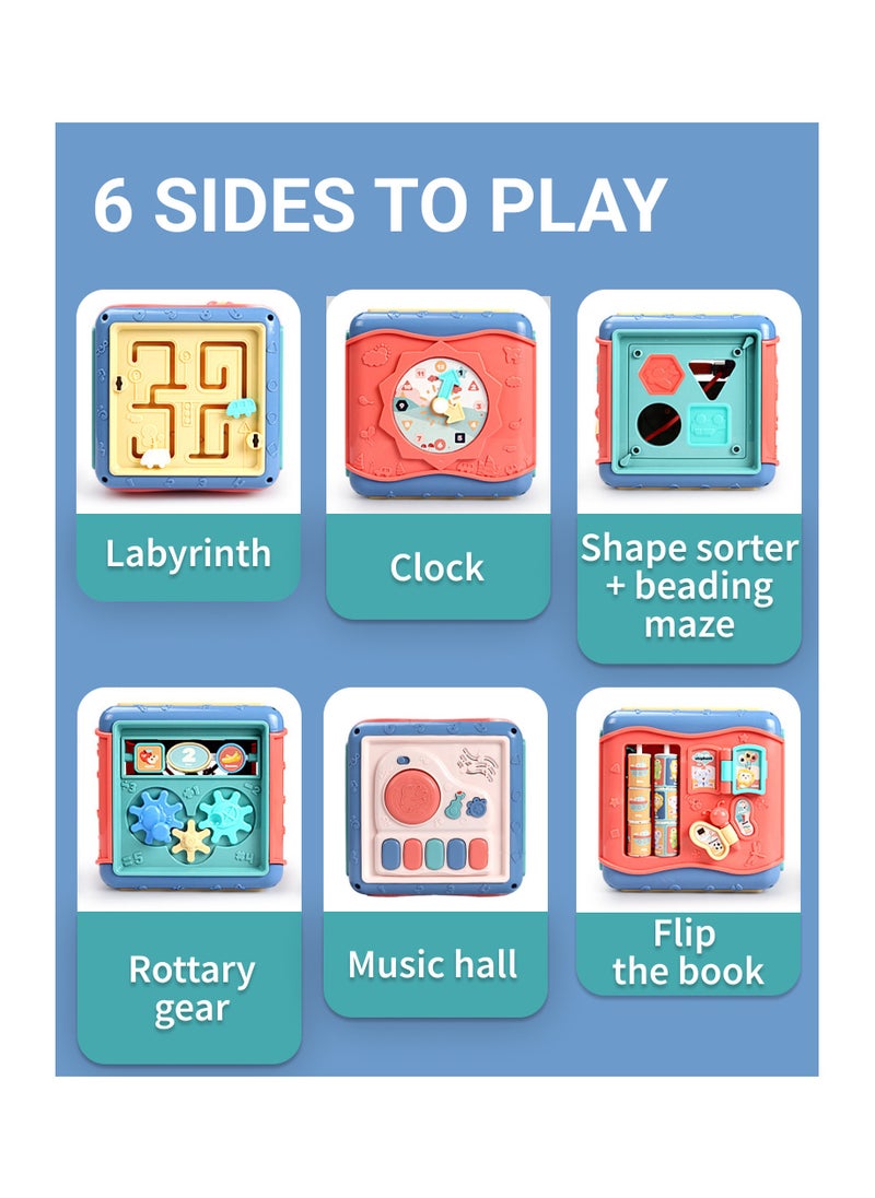 UniTrain - Baby & Toddler Learning Educational Montessori Travel Toy Shape Sorting Box 7in1 - Activity Cube 6-12-24 months Musical & Sensory Soft Suction Toys - Baby Birthday Gifts for Girls & Boys - Image 1