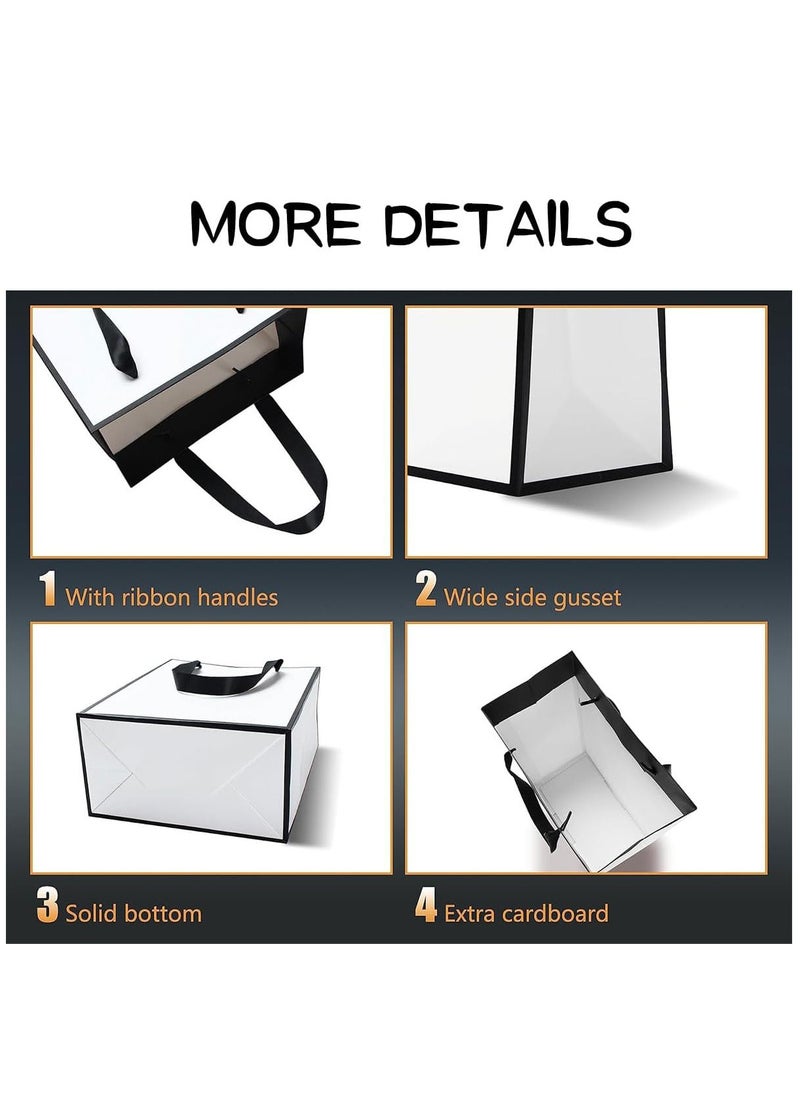 ECVV - ECVV® 10Pcs Gift Bags,H22*L16*D8cm Party Favors Cardboard Bags with Ribbon Handle Shopping Takeouts Candy Treat Christmas Birthday Wedding Business Bag-White with Black Border - Image 1