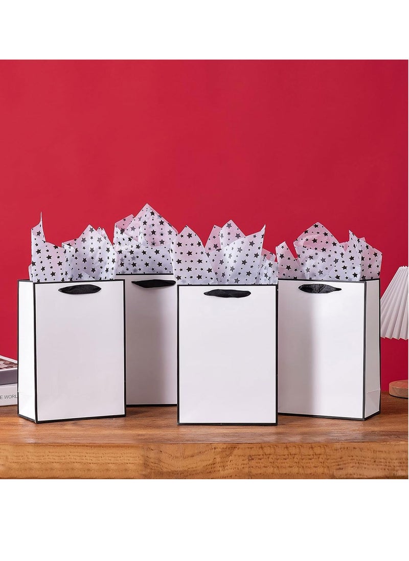 ECVV - ECVV® 10Pcs Gift Bags,H22*L16*D8cm Party Favors Cardboard Bags with Ribbon Handle Shopping Takeouts Candy Treat Christmas Birthday Wedding Business Bag-White with Black Border - Image 1