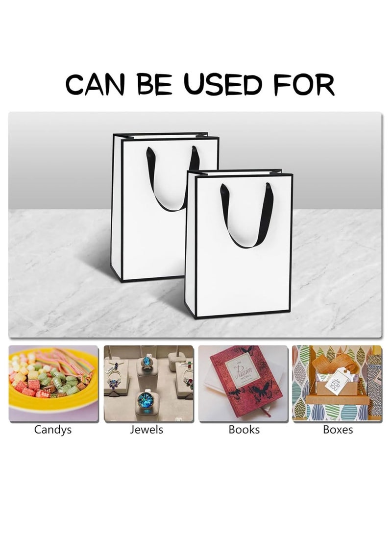 ECVV - ECVV® 10Pcs Gift Bags,H22*L16*D8cm Party Favors Cardboard Bags with Ribbon Handle Shopping Takeouts Candy Treat Christmas Birthday Wedding Business Bag-White with Black Border - Image 1
