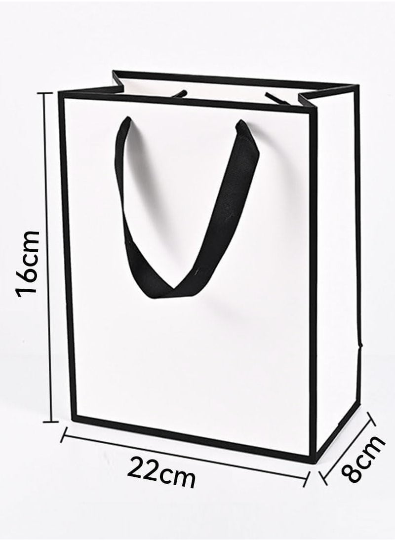 ECVV - ECVV® 10Pcs Gift Bags,H22*L16*D8cm Party Favors Cardboard Bags with Ribbon Handle Shopping Takeouts Candy Treat Christmas Birthday Wedding Business Bag-White with Black Border - Image 1
