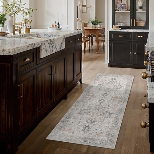 GENIMO Runner Rug 2x5 Non Slip Machine Washable Vintage Hallway Runner Rug, Low Pile Lightweight Rugs for Entryway, Hallway, Kitchen and Corridor, Light Taupe Brown - Image 2