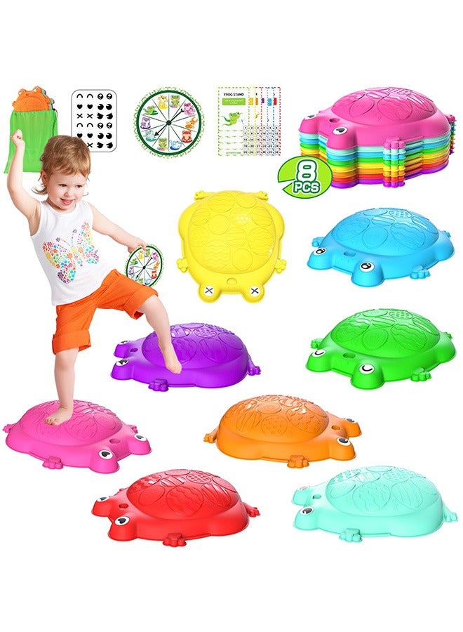 XiuWoo Stepping Stones for Kids, 8 Pcs Frog Non-Slip Balance Steps Stones Sensory Toys, Obstacle Course Coordination Game, Indoor Outdoor Yard Games for Boys Girls, random color - Image 1