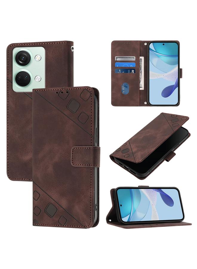 Zaboon For OnePlus Ace 2V / Nord 3 Skin-feel Embossed Leather Phone Case(Brown) 