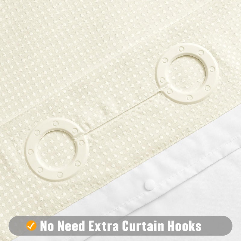 MitoVilla No Hooks Needed Extra Long Shower Curtain Set with Snap-in Liner  Ivory 86 inch XL Heavyweight Waffle Fabric Cloth Shower Curtains for Modern Luxury Hotel & Spa Bathroom Decor  Ivory/Beige - Image 2