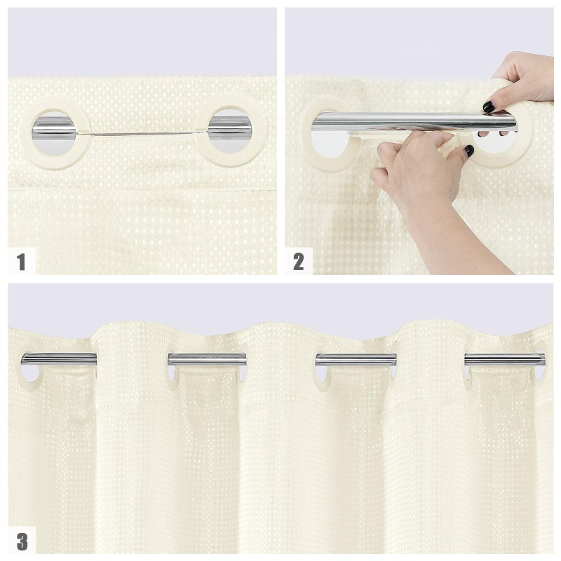 MitoVilla No Hooks Needed Extra Long Shower Curtain Set with Snap-in Liner  Ivory 86 inch XL Heavyweight Waffle Fabric Cloth Shower Curtains for Modern Luxury Hotel & Spa Bathroom Decor  Ivory/Beige - Image 3