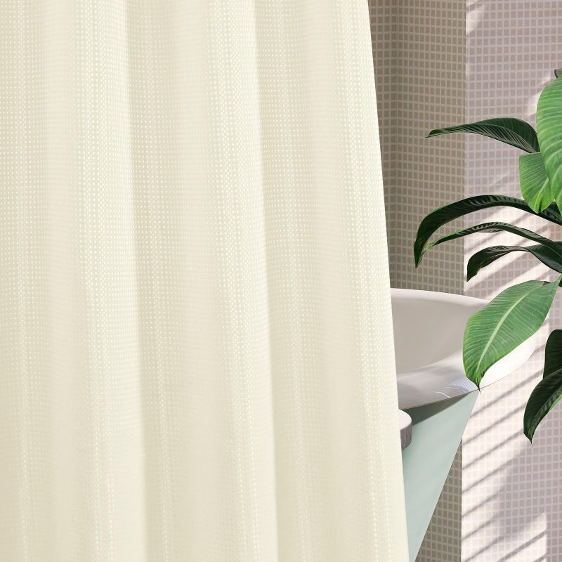 MitoVilla No Hooks Needed Extra Long Shower Curtain Set with Snap-in Liner  Ivory 86 inch XL Heavyweight Waffle Fabric Cloth Shower Curtains for Modern Luxury Hotel & Spa Bathroom Decor  Ivory/Beige - Image 4
