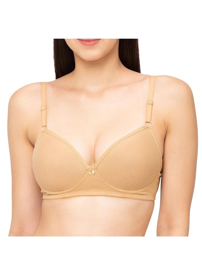 Love Bell Women's Everyday Padded Bra - Full Coverage - Premium Cotton - Lovebell Woman Wirefree T-shirt Bra (B, Nude Skin, 38B) - Image 1