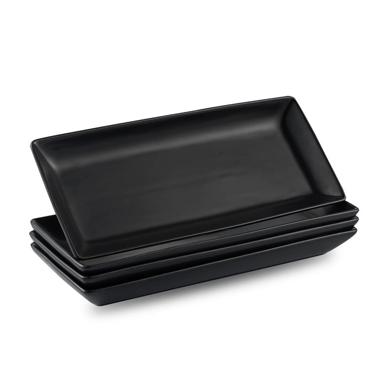 Gomakren Black Serving Platter Set of 4 Porcelain Serving Plates Rectangular Christmas Serving Dishes and Platters Serving Trays for Party Appetizer Sushi 10 Inch Black Serveware Thanksgiving Gifts