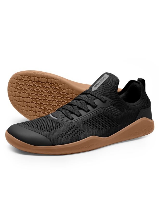 AIRHAS Men's Barefoot Shoes Zero Drop Anatomical Toe Box Minimalist Sneakers for Gym Workout Walking (Black/Gum,9.0) - Image 1