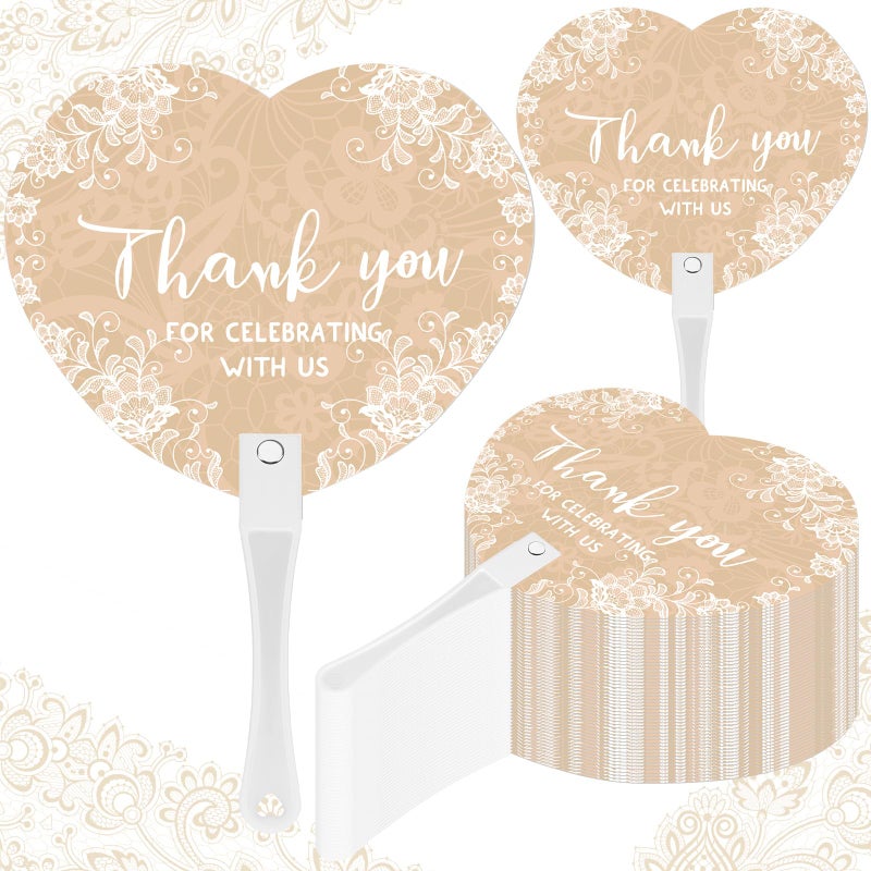 Burbell 50 Pcs Wedding Hand Plastic Fans Lace Boho Bridal Shower Favors Bulk for Guests Retro Wedding Handheld Fan with Handle Thank You for Celebrating with Us Favors for Ceremony Bridal Shower Decor - Image 1