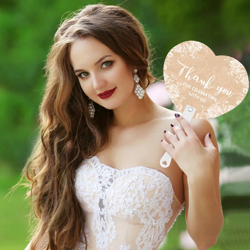 Burbell 50 Pcs Wedding Hand Plastic Fans Lace Boho Bridal Shower Favors Bulk for Guests Retro Wedding Handheld Fan with Handle Thank You for Celebrating with Us Favors for Ceremony Bridal Shower Decor - Image 4