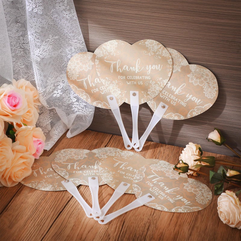 Burbell 50 Pcs Wedding Hand Plastic Fans Lace Boho Bridal Shower Favors Bulk for Guests Retro Wedding Handheld Fan with Handle Thank You for Celebrating with Us Favors for Ceremony Bridal Shower Decor - Image 3