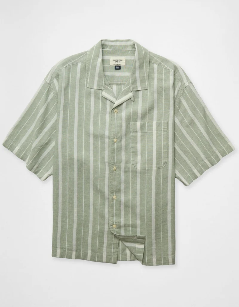 AE Relaxed Fit Linen-Blend Camp Collar Shirt