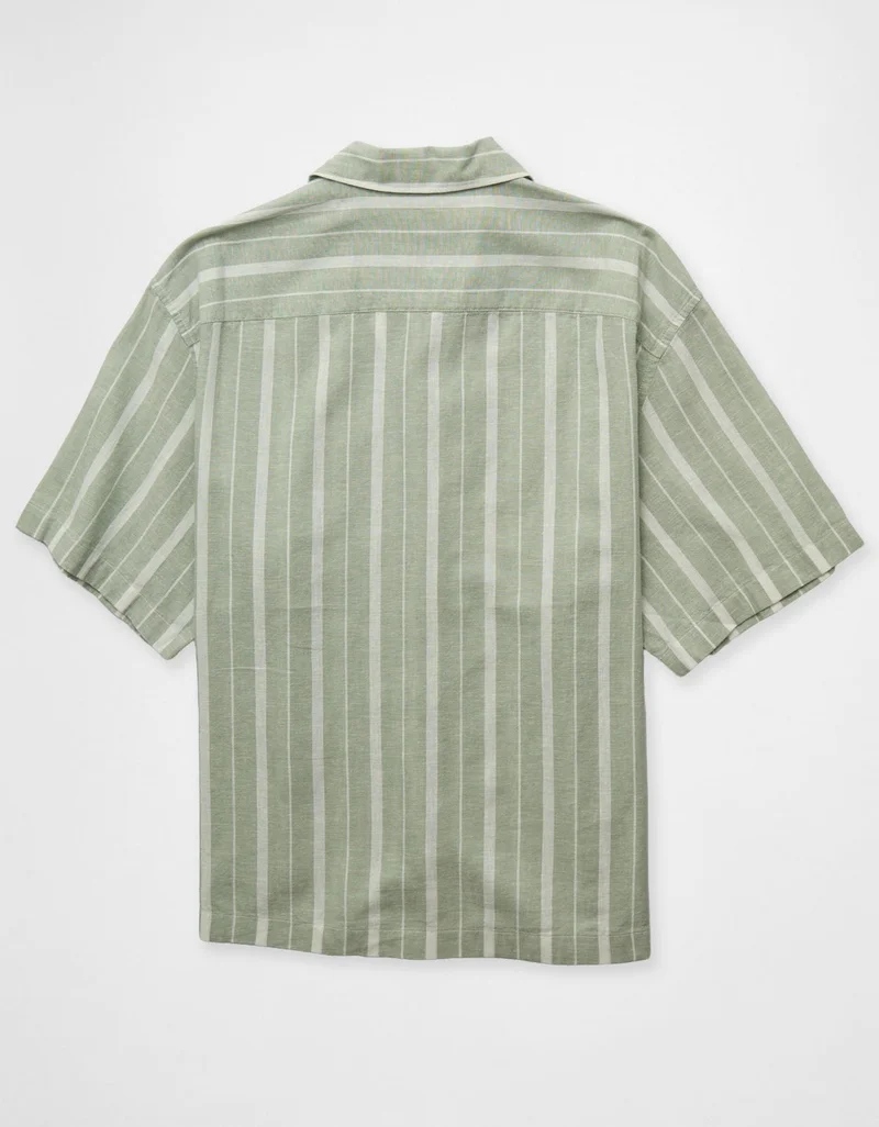 American Eagle AE Relaxed Fit Linen-Blend Camp Collar Shirt