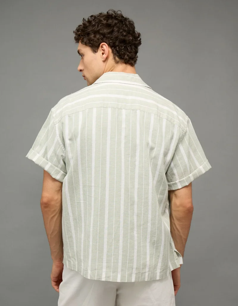 American Eagle  AE Relaxed Fit Linen-Blend Camp Collar Shirt for Men | Best Price UAE