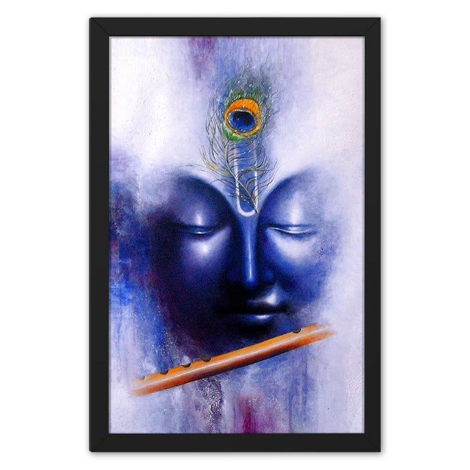 RITWIKAS KRISHNA FACE PORTRAIT WITH FLUTE ARTWORK FOR HOME AND OFFICE DECOR WITH PREMIUM GLASS 135 X 195 INCH KRISHNA FLUTE