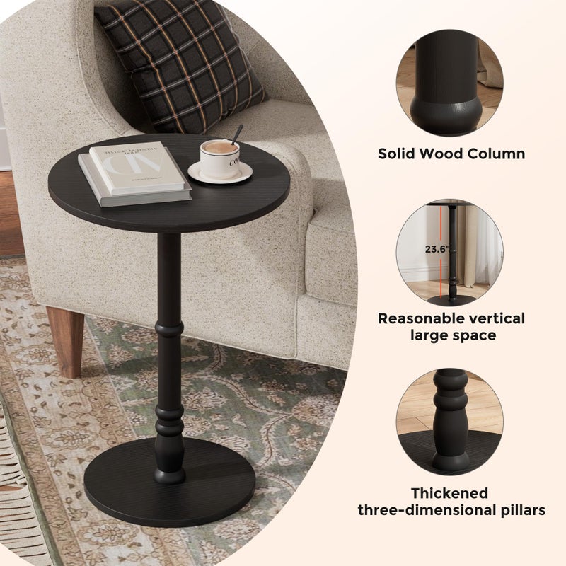 Homleke Round Side Table, Solid Wood Pillar, Large 15.7" Top, Small Accent Table for Living Room, Bedroom, Sofa, Entryway & Office, Easy Assembly, Black - Image 4