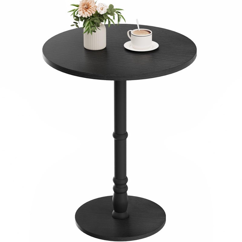 Homleke Round Side Table, Solid Wood Pillar, Large 15.7" Top, Small Accent Table for Living Room, Bedroom, Sofa, Entryway & Office, Easy Assembly, Black - Image 1