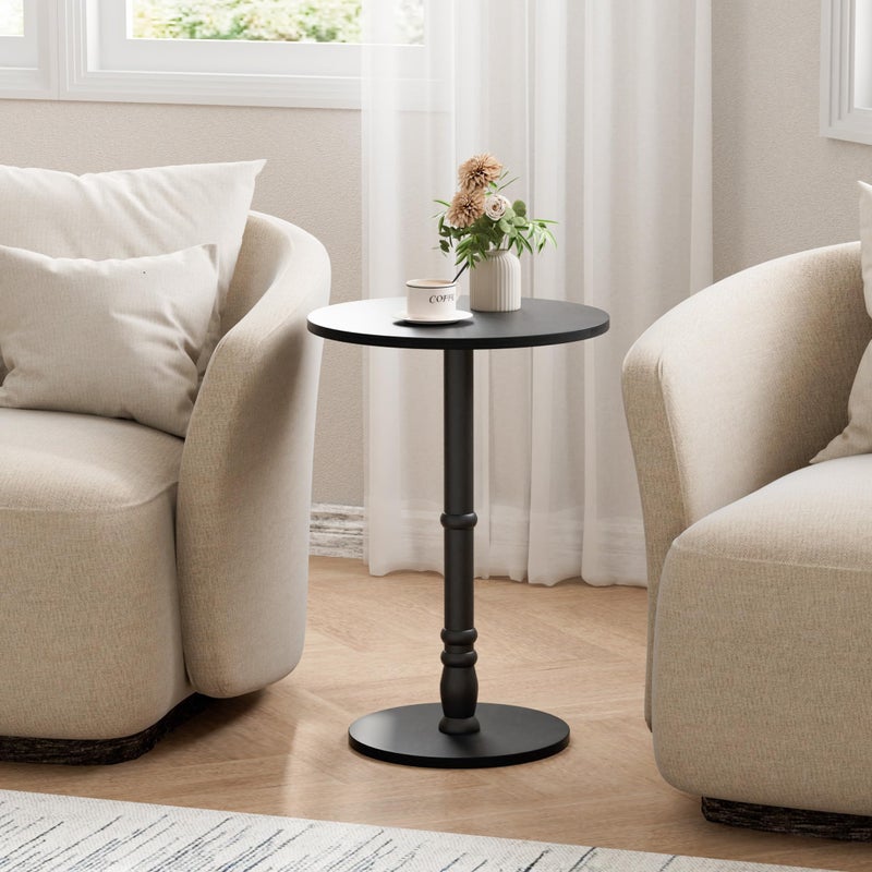 Homleke Round Side Table, Solid Wood Pillar, Large 15.7" Top, Small Accent Table for Living Room, Bedroom, Sofa, Entryway & Office, Easy Assembly, Black - Image 2