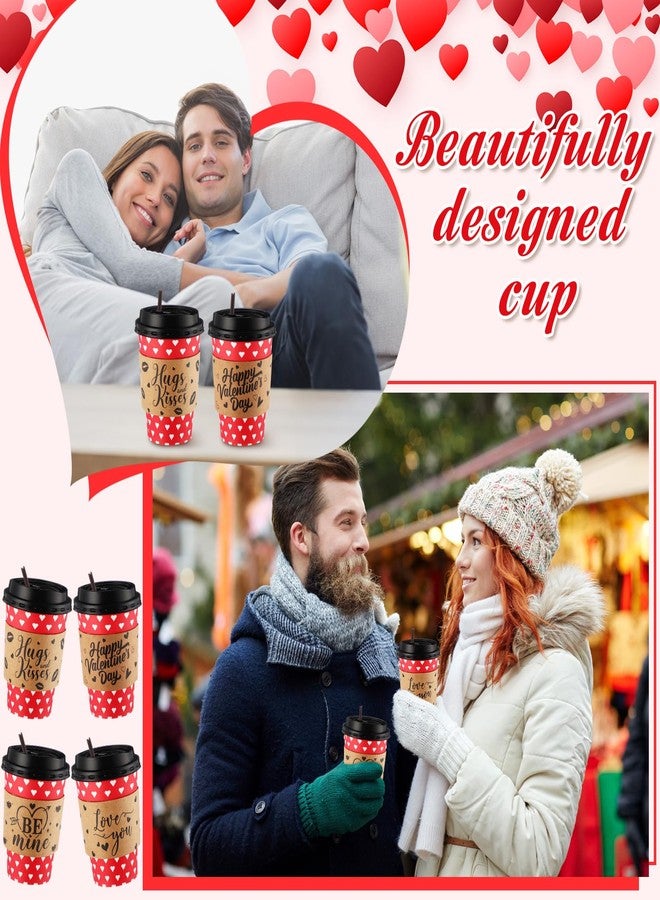Layhit مجموعة لاي هيت من 100 كوب قهوة ورقي للاستخدام مرة واحدة مع أغطية وأكمام وماصات، سعة 12 أونصة، بتصميم قلوب حمراء وبيضاء، مثالية لمشروبات الشاي والكاكاو الساخن، ومستلزمات حفلات عيد الحب. - Image 4