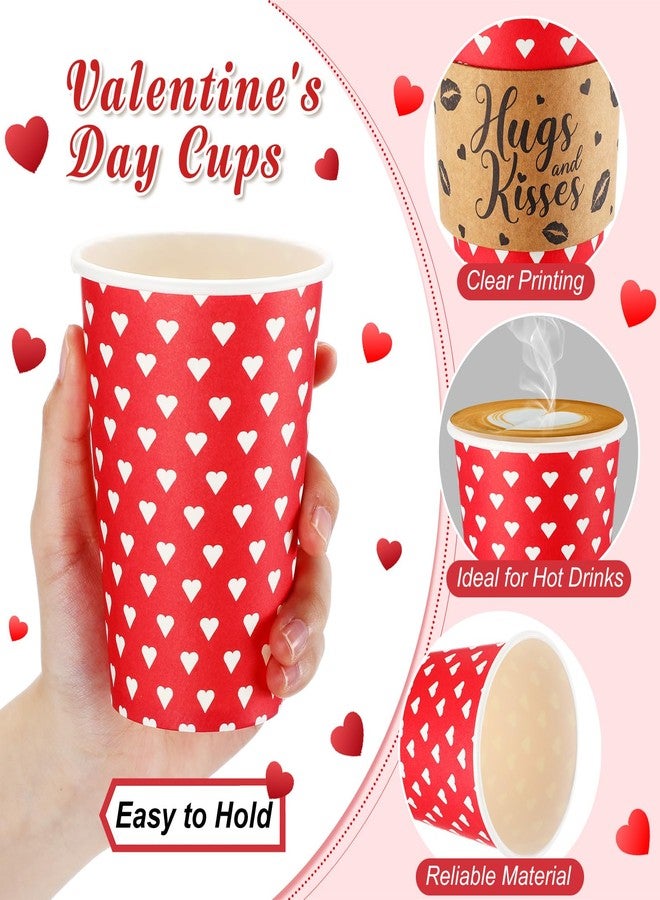 Layhit مجموعة لاي هيت من 100 كوب قهوة ورقي للاستخدام مرة واحدة مع أغطية وأكمام وماصات، سعة 12 أونصة، بتصميم قلوب حمراء وبيضاء، مثالية لمشروبات الشاي والكاكاو الساخن، ومستلزمات حفلات عيد الحب. - Image 2