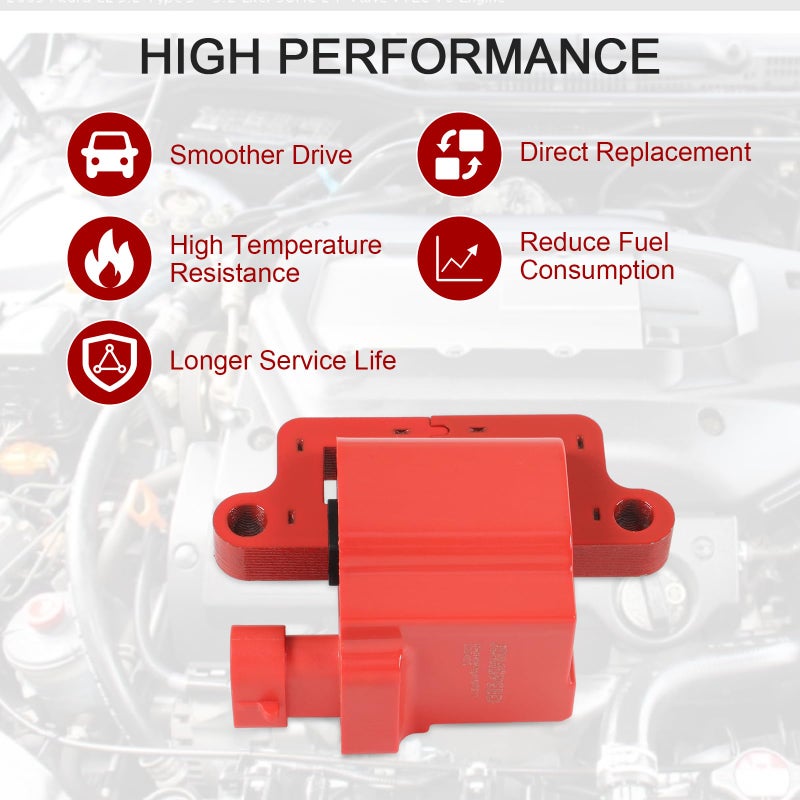 JDMSPEED 8 Square Red Ignition Coil Pack Compatible with 99-07 Chevrolet Express Silverado Tahoe/99-07 GMC Savana Yukon Sierra/04 Buick Rainier/02-06 Cadillac Escalade Replaces# UF271 D581 - Image 5