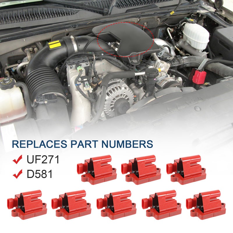 JDMSPEED 8 Square Red Ignition Coil Pack Compatible with 99-07 Chevrolet Express Silverado Tahoe/99-07 GMC Savana Yukon Sierra/04 Buick Rainier/02-06 Cadillac Escalade Replaces# UF271 D581 - Image 3