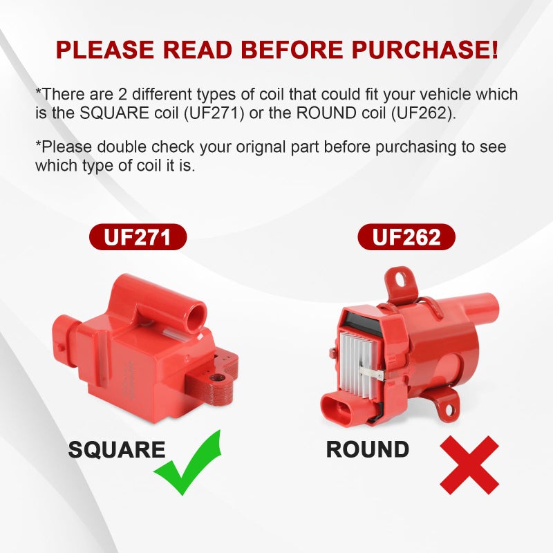 JDMSPEED 8 Square Red Ignition Coil Pack Compatible with 99-07 Chevrolet Express Silverado Tahoe/99-07 GMC Savana Yukon Sierra/04 Buick Rainier/02-06 Cadillac Escalade Replaces# UF271 D581 - Image 4
