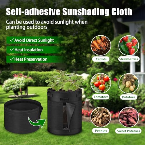 GJL 5 Pack 10 Gallon 360° Visible Potato Grow Bags with Shading Flap & Harvest Window – Heavy Duty 400g Non-Woven Fabric Potato Bags for Growing Potatoes with 10 Green Labels, Potato Growing Containers - Image 2