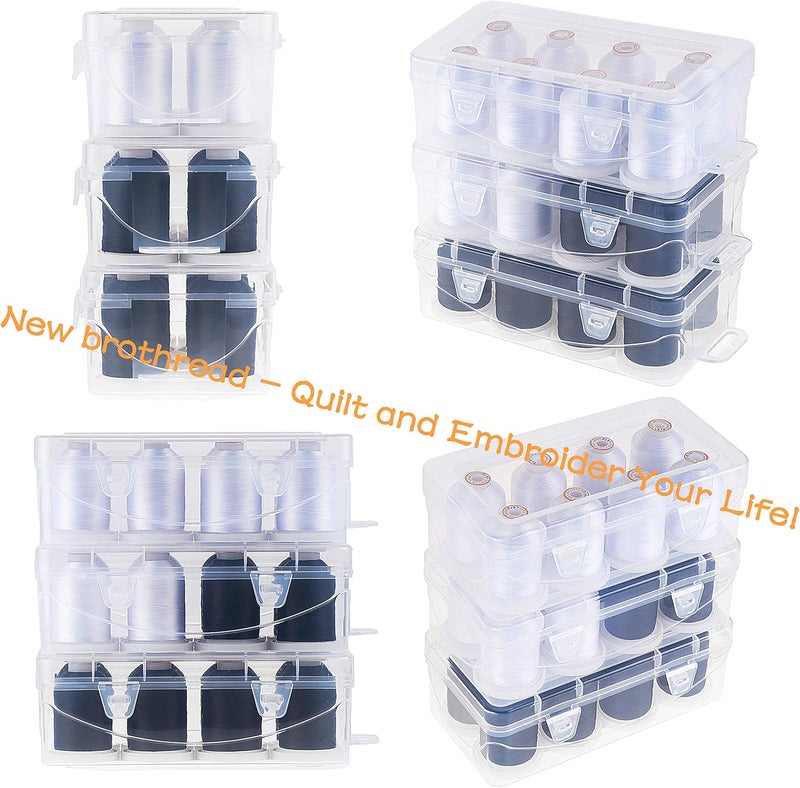 New brothread Polyester Embroidery Machine Thread 1000m Each with Clear Plastic Storage Box for Embroidery & Quilting - 4xSnow White+4xBlack - Image 5