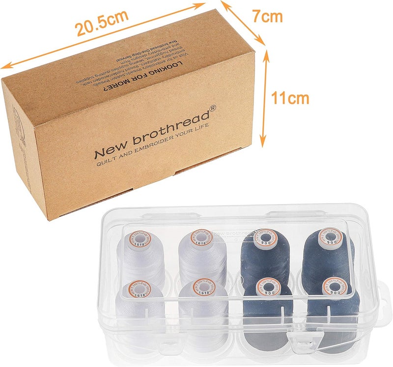 New brothread Polyester Embroidery Machine Thread 1000m Each with Clear Plastic Storage Box for Embroidery & Quilting - 4xSnow White+4xBlack - Image 2