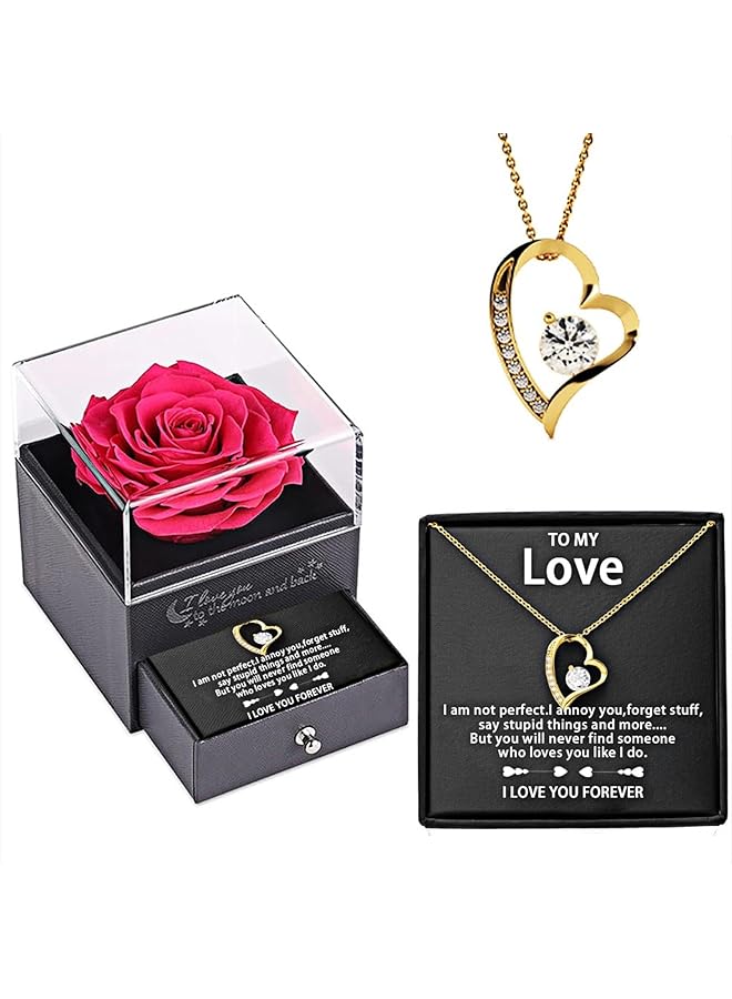 erorex Handmade Eternal Rose With Necklace Preserved Flower With Gold Love Heart Shape Jewelry Valentines Presents Birthday Anniversary Mother Gift Romantic Gifts For Women Mom Grandma Wife Girlfriend  - Image 1