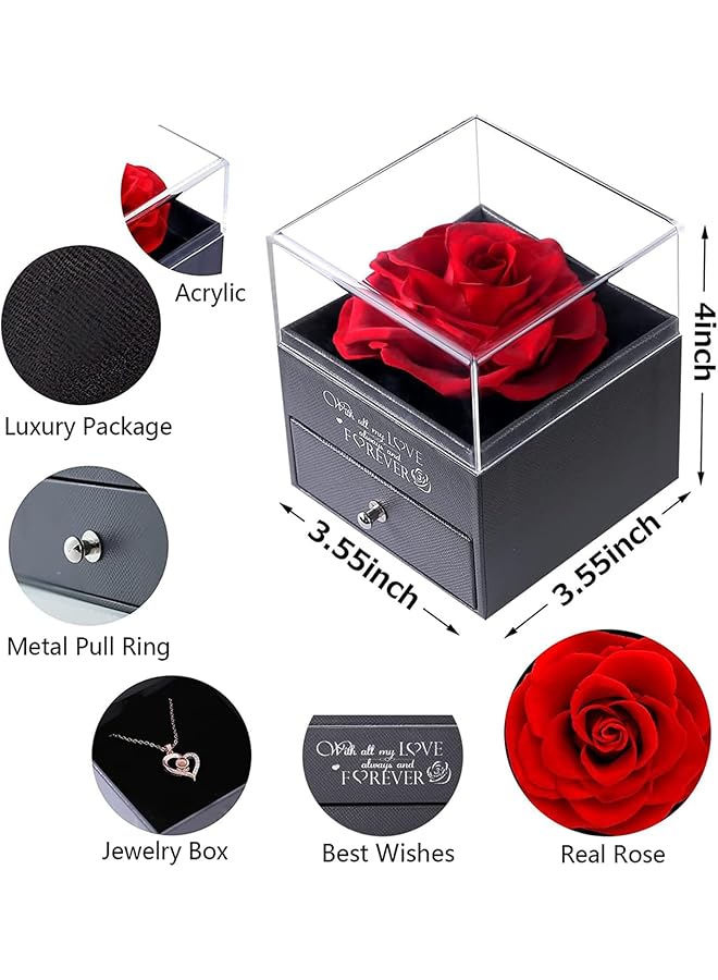 erorex Handmade Eternal Rose With Necklace Preserved Flower With Gold Love Heart Shape Jewelry Valentines Presents Birthday Anniversary Mother Gift Romantic Gifts For Women Mom Grandma Wife Girlfriend  - Image 2