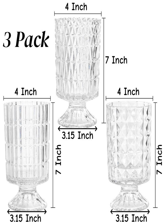 Goaste مجموعة من 3 مزهريات غوست ذات قاعدة كبيرة منقوشة، مزهرية زجاجية كريستالية 7 بوصة، مزهريات نباتات خضراء للزراعة المائية، مزهريات زهور شفافة بنمط مضلع لحفلات الزفاف، قطع مركزية لطاولات الطعام، ديكور منزلي، مكتب - Image 2
