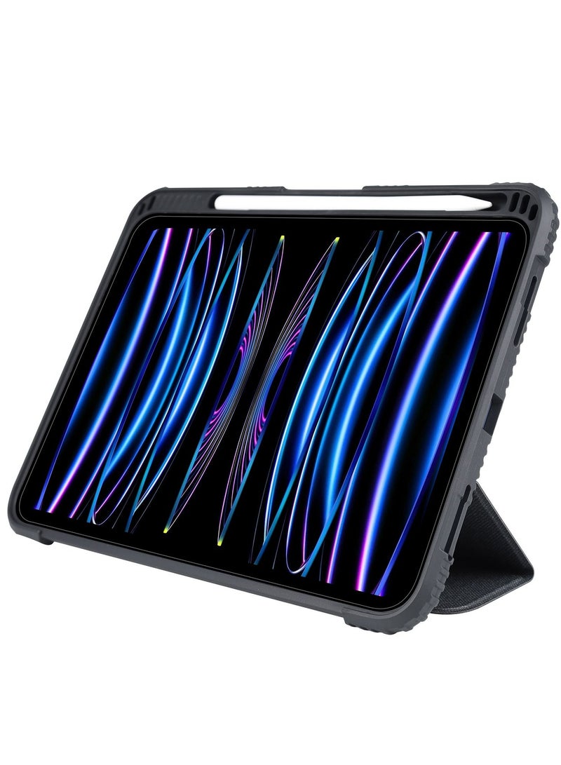 Max & Max Rugged Case For Apple iPad 10.9" 10th Generation Drop Protection/Anti-Slip/Kids Friendly, Pencil Or Crayon Holder, Clear Transparent Back - Black - Image 1